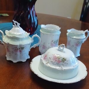 Vintage Tea Set Pale Green Wash With Cherry Blossoms And Gilding
